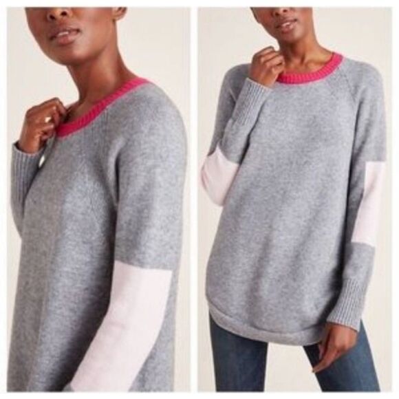 Anthropologie Rebekah Color block Tunic Sweater Size Small Gray Pink - Picture 1 of 11